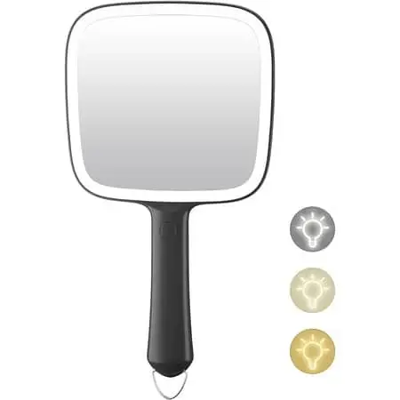 Hand Mirror with 3 Light Color Dimmable