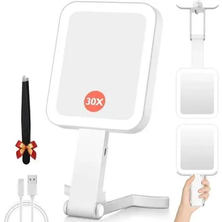 Magnifying Travel Mirror with Light with 3 Color Lights