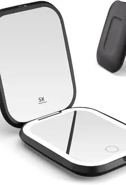 WOBSION Rechargeable 5X Magnifying Compact Travel Mirror
