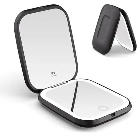 WOBSION Rechargeable 5X Magnifying Compact Travel Mirror